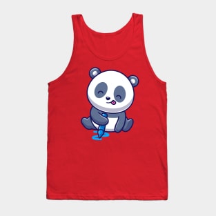 Cute Panda Drawing With Crayon Cartoon Tank Top